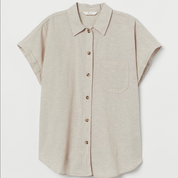 H&M Tops - H&M Cotton Linen Blend Short Sleeve Button Top Size Small